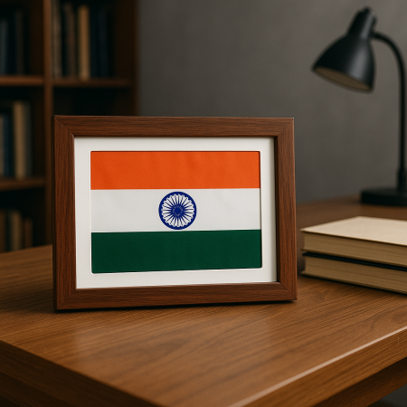 Indian National Flag Wooden Framed Print | Textured on Fabric | 8*6 Inch